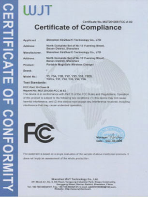 Y3 wireless charger FCC certification