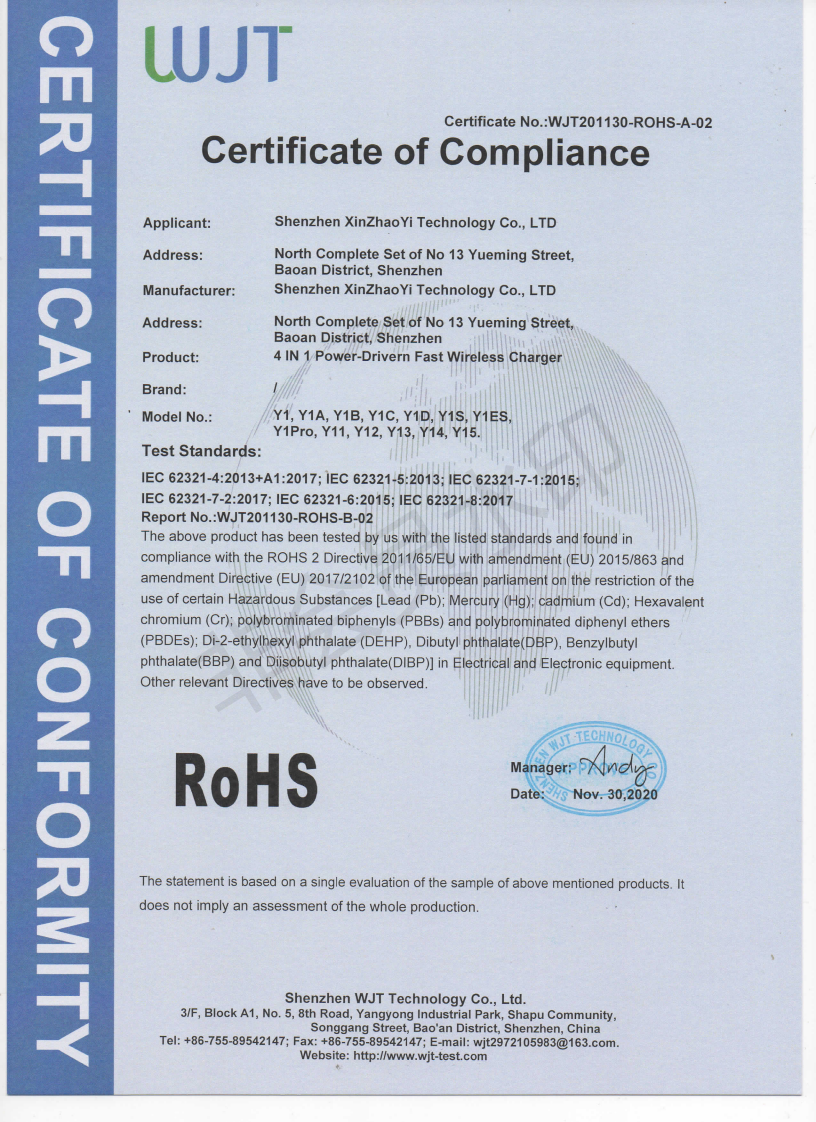 Y1 wireless ROHS certification